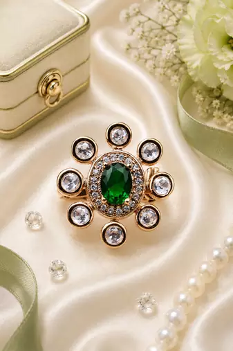 Emerald glow gold finish adjustable ring