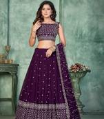 Purple Sequins Embroidered Georgette A Line Bridal Lehenga Choli with Dupatta