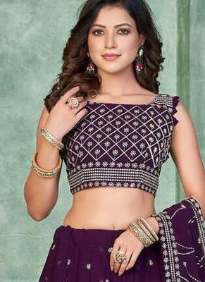 Purple Sequins Embroidered Georgette A Line Bridal Lehenga Choli with Dupatta 1