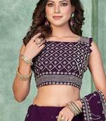 Purple Sequins Embroidered Georgette A Line Bridal Lehenga Choli with Dupatta