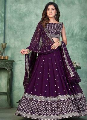 Purple Sequins Embroidered Georgette A Line Bridal Lehenga Choli with Dupatta 3