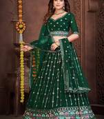 Dark Green Sequins Embroidered Georgette A Line Lehenga Choli with Net Dupatta