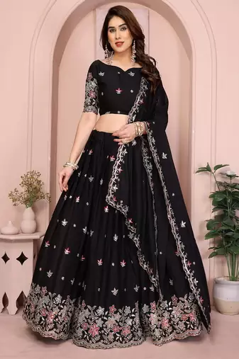 Black Sequins Embroidered Georgette A Line Bridal Lehenga Choli with Dupatta