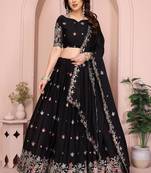 Black Sequins Embroidered Georgette A Line Bridal Lehenga Choli with Dupatta