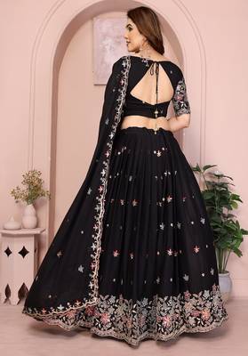 Black Sequins Embroidered Georgette A Line Bridal Lehenga Choli with Dupatta 2