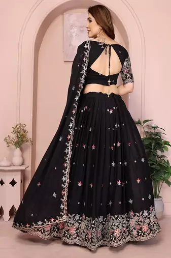 Black Sequins Embroidered Georgette A Line Bridal Lehenga Choli with Dupatta