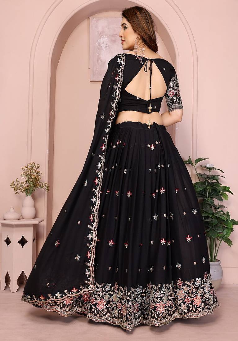 Black Sequins Embroidered Georgette A Line Bridal Lehenga Choli with Dupatta
