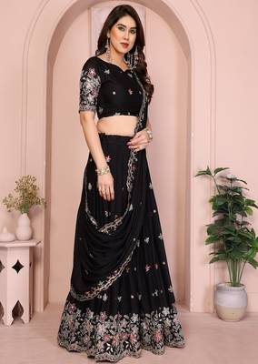 Black Sequins Embroidered Georgette A Line Bridal Lehenga Choli with Dupatta 3