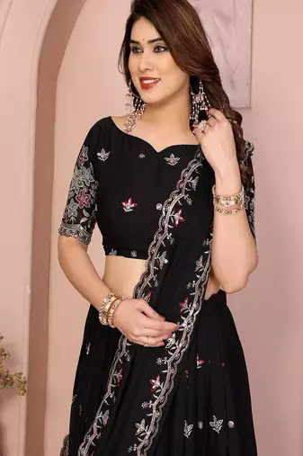 Black Sequins Embroidered Georgette A Line Bridal Lehenga Choli with Dupatta