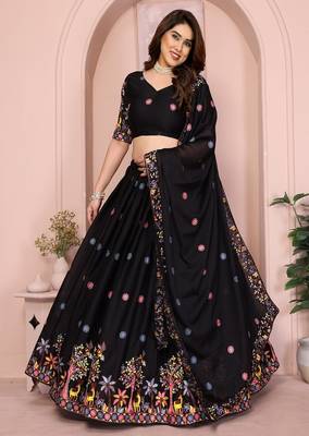 Black Sequins Embroidered Georgette A Line Lehenga Choli with Dupatta 1