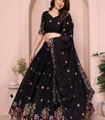 Black Sequins Embroidered Georgette A Line Lehenga Choli with Dupatta