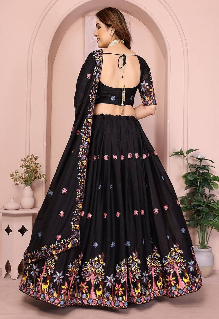Black Sequins Embroidered Georgette A Line Lehenga Choli with Dupatta