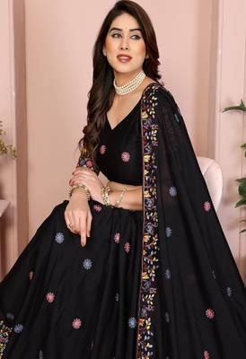 Black Sequins Embroidered Georgette A Line Lehenga Choli with Dupatta 4