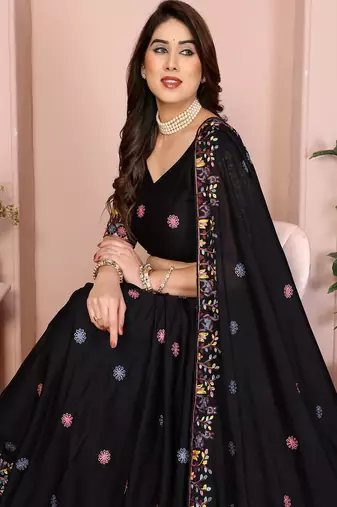 Black Sequins Embroidered Georgette A Line Lehenga Choli with Dupatta