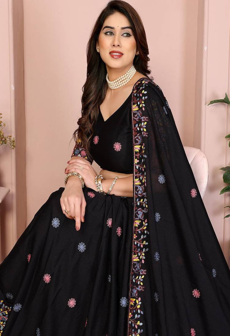 Black Sequins Embroidered Georgette A Line Lehenga Choli with Dupatta