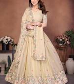 Beige Sequins Embroidered Georgette A Line Bridal Lehenga Choli with Dupatta