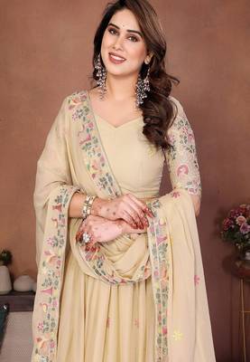 Beige Sequins Embroidered Georgette A Line Bridal Lehenga Choli with Dupatta 4