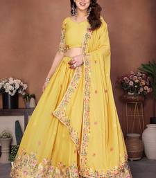 Yellow Sequins Embroidered Georgette A Line Lehenga Choli with Dupatta