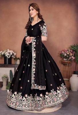 Black Sequins Embroidered Georgette A Line Lehenga Choli with Dupatta 3