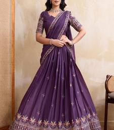 Purple Sequins Embroidered Georgette A Line Bridal Lehenga Choli with Dupatta
