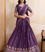 Purple Sequins Embroidered Georgette A Line Bridal Lehenga Choli with Dupatta