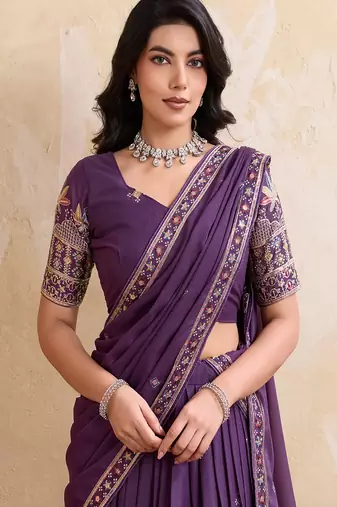 Purple Sequins Embroidered Georgette A Line Bridal Lehenga Choli with Dupatta