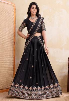 Black Sequins Embroidered Georgette A Line Lehenga Choli with Dupatta 1