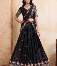 Black Sequins Embroidered Georgette A Line Lehenga Choli with Dupatta