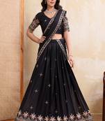 Black Sequins Embroidered Georgette A Line Lehenga Choli with Dupatta