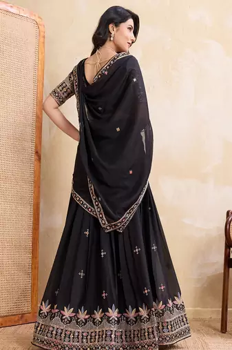 Black Sequins Embroidered Georgette A Line Lehenga Choli with Dupatta