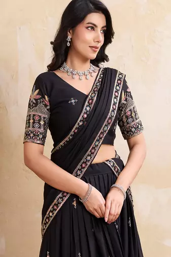 Black Sequins Embroidered Georgette A Line Lehenga Choli with Dupatta