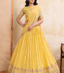 Yellow Sequins Embroidered Georgette A Line Lehenga Choli with Dupatta