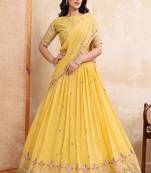 Yellow Sequins Embroidered Georgette A Line Lehenga Choli with Dupatta