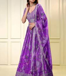 Purple Sequins Embroidered Organza A Line Lehenga Choli with Dupatta