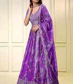 Purple Sequins Embroidered Organza A Line Lehenga Choli with Dupatta