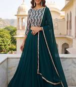 Green Sequins Embroidered Georgette A Line Lehenga Choli with Dupatta