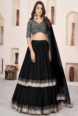 Black Sequins Embroidered Georgette A Line Lehenga Choli with Net Dupatta 1