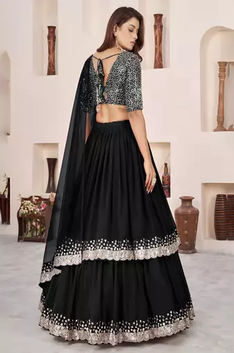 Black Sequins Embroidered Georgette A Line Lehenga Choli with Net Dupatta