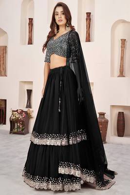 Black Sequins Embroidered Georgette A Line Lehenga Choli with Net Dupatta 3