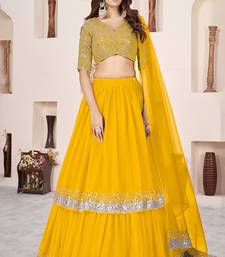 Yellow Sequins Embroidered Georgette A Line Lehenga Choli with Net Dupatta