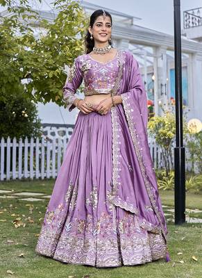 Lavender Sequins Embroidered Polyester A Line Lehenga Choli with Dupatta 1