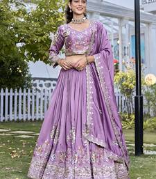 Lavender Sequins Embroidered Polyester A Line Lehenga Choli with Dupatta