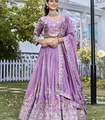 Lavender Sequins Embroidered Polyester A Line Lehenga Choli with Dupatta