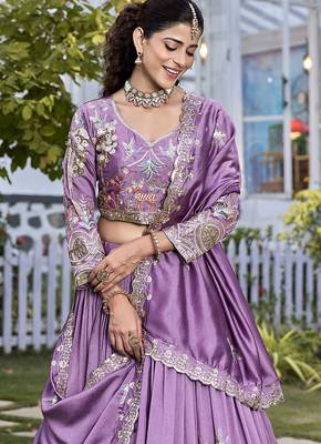Lavender Sequins Embroidered Polyester A Line Lehenga Choli with Dupatta 4