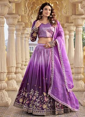 Purple Sequins Embroidered Silk Blend A Line Lehenga Choli with Dupatta 1