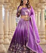 Purple Sequins Embroidered Silk Blend A Line Lehenga Choli with Dupatta
