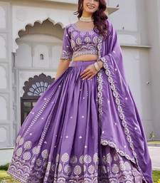 Purple Sequins Embroidered Crepe A Line Lehenga Choli with Dupatta