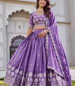 Purple Sequins Embroidered Crepe A Line Lehenga Choli with Dupatta