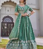 Sea Green Sequins Embroidered Crepe A Line Lehenga Choli with Dupatta