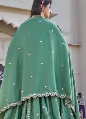 Sea Green Sequins Embroidered Crepe A Line Lehenga Choli with Dupatta 2